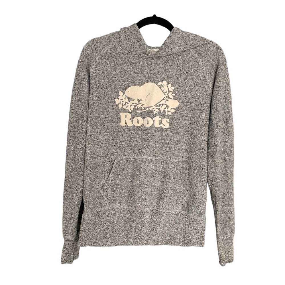 ROOTS CANADA Salt & Pepper Hoodie Sweatshirt Kangaroo Pocket Black Cream Gray M